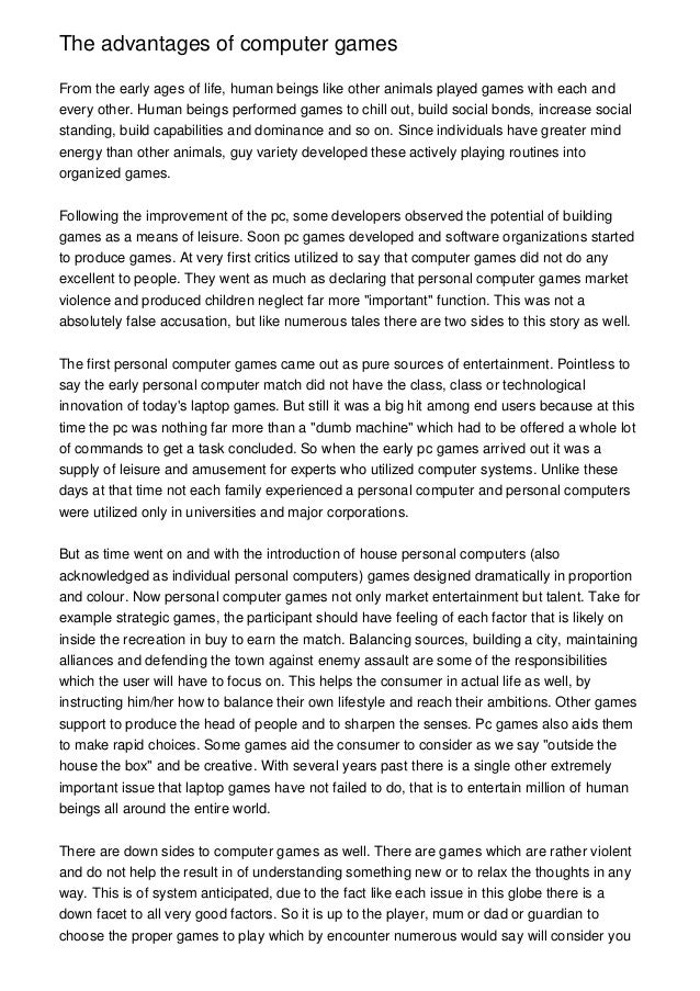 essay about disadvantages of computer games